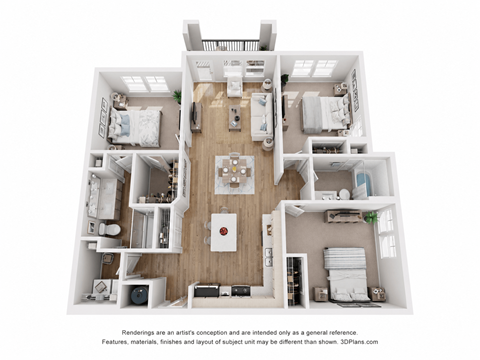 Floor plan for 3 beds, 2 baths, 1276 sqft